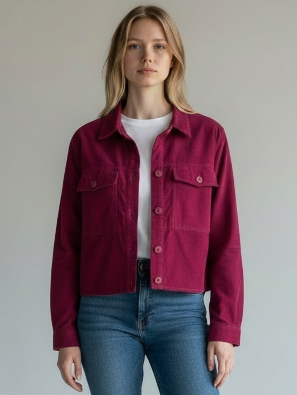 Kut from the Kloth Deep Magenta Button-Up Lightweigth Velvet Jacket